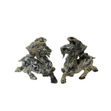 Pair Oriental Stone Carved Ram Wine Cup Holder Shaped Display Figures ws4953S
