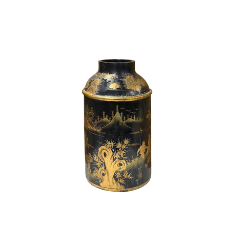 Vintage Chinese Export Black Lacquer Canister Urn Display Art ws4954S