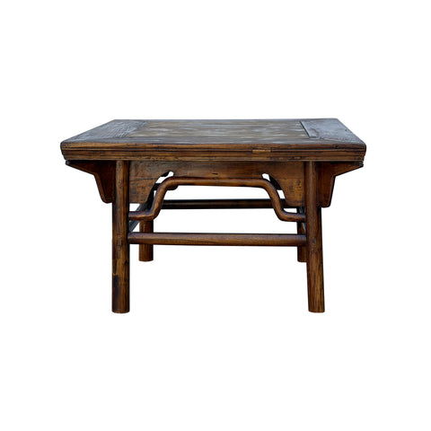 Vintage Rustic Raw Wood-Square Ming Style Apron Low Coffee Table ws4955S