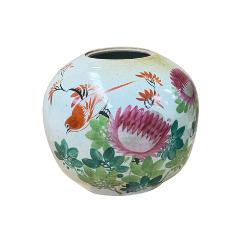 Vintage Chinese Famille Rose Bird & Peony Porcelain Jar Vase ws4956S