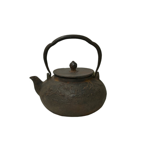 Vintage Rustic Mixed Iron Relief Cranes Motif Teapot Shape Display Art ws4958S