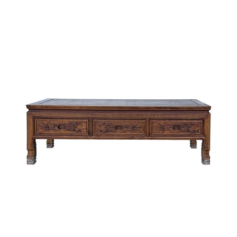 Vintage Natural Wood Pattern Rectangular Drawers Low Coffee Table ws4959S