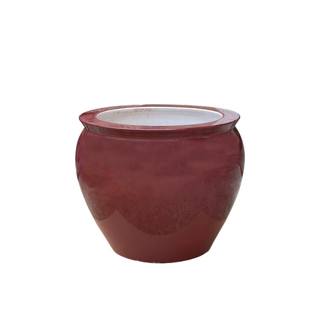 Simple Oxblood Red Glazed Ceramic Fishbowl Planter Pot ws4961S
