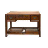 Vintage Brown Stain Patina Deep Rectangular Drawers Desk Table ws4967S
