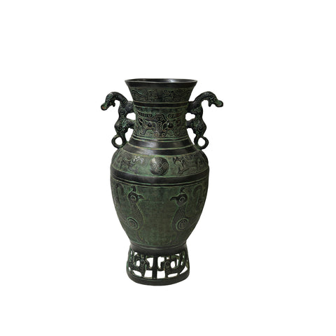 Archaistic Ancient Style Green Bronze Hu Form Ritual Vase Display Art ws4969S