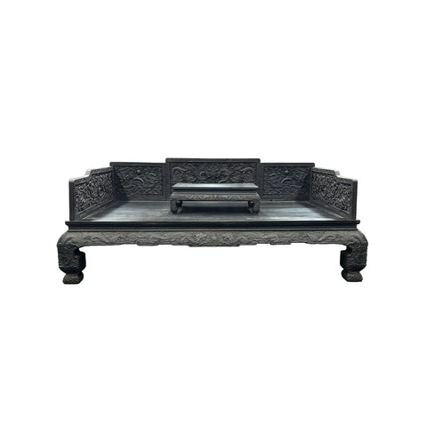 Oriental Dragon Relief Motif Solid Dense Tan Wood Luohan Daybed ws4970S