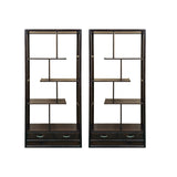 Pair Asian Inspired Asymmetrical Dark Brown Shelving Display Cabinet Divider ws4972ABS