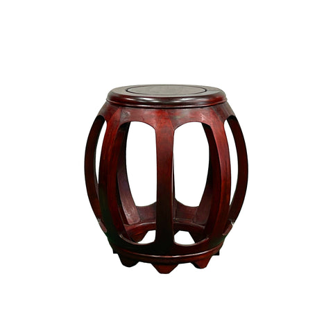Vintage Reddish Brown Oriental Barrel Shape Round Stool Side Table ws4973S