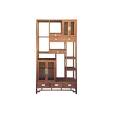 Asian Inspired Asymmetrical Light Brown Shelving Display Cabinet Divider ws4975BS