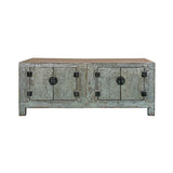 Distressed Light Teal Gray Low Doors Hardware Console Sideboard Cabinet ws4976S