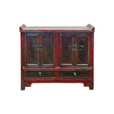 Vintage Distressed Brick Red Marks Point Edge Credenza Sideboard Cabinet ws4978S