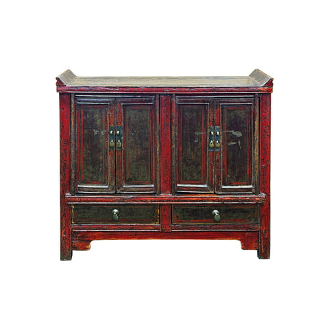 Vintage Distressed Brick Red Marks Point Edge Credenza Sideboard Cabinet ws4978S