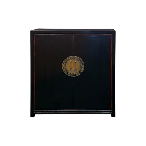 Oriental Black Lacquer Slim Round Moon Face Storage Cabinet ws4979S