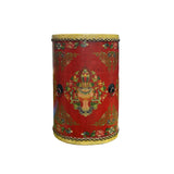 Distressed Red Lotus Tibetan Style Jewel Tower Graphic Round Drum Table ws4984S