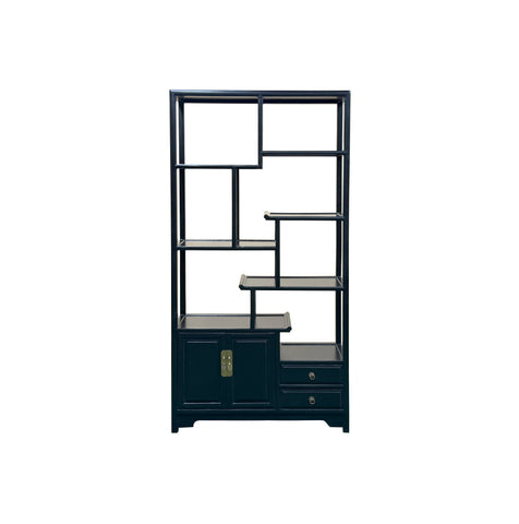 Oriental Asymmetrical Black Lacquer Shelving Display Cabinet Divider ws4985S