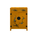 Oriental Bright Mustard Yellow Vinyl Flower Bird Graphic Cabinet ws4986S