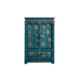 Distressed Teal Green Golden Floral Graphic Side End Table Nightstand ws4990S