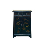 Distressed Black Golden Floral Graphic Tall Side End Table Cabinet ws4992S