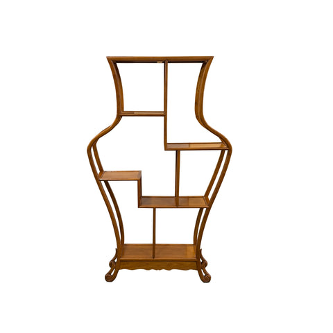 Oriental Light Brown Vase Shape Step Shelves Display Cabinet Divider ws4993S