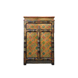 Tibetan Style Geometric Graphic Brown Golden Yellow End Table Nightstand ws4994S