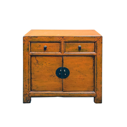 Distressed Vintage Style Weathered Orange Drawers Credenza Cabinet ws4995S