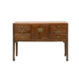 47" Brown Wood Grain Pattern Drawers Console Side Altar Table ws4997S