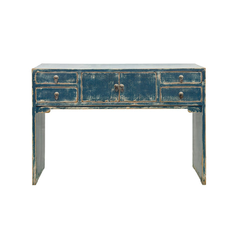 53" Distressed Dark Ink-Blue Drawers Narrow Console Credenza Table ws4998S