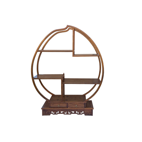 Oriental Circular Peach Shape Brown Wood Display Cabinet Room Divider ws4999S