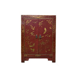 Vintage Style Red Cabinet Gold Butterfly Motifs End Table Nightstand ws5006S