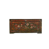 Vintage Rustic Red Brown Floral Bird Rectangular Wood Trunk Chest Table ws5007S