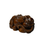 3" Artistic Brown Wood Carved Elephant Fengshui Miniature Figure ws5011S