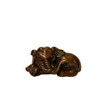 3" Artistic Brown Wood Carved Elephant Fengshui Miniature Figure ws5013S