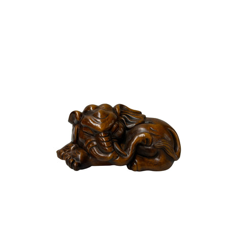 3" Artistic Brown Wood Carved Elephant Fengshui Miniature Figure ws5013S