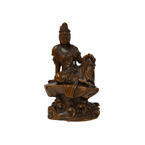 5.75" Hand-Carved Wood Cross Leg Bodhisattva Figurine Sculpture Tang Style Art ws5018S