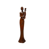 Oriental Brown Wood Carved Slim Artistic Holding Pipa Lady Figure ws5020S
