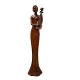 Oriental Brown Wood Carved Slim Artistic Holding Pipa Lady Figure ws5020S