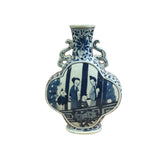 Chinese Blue White Porcelain MoonFlask Scenery Graphic Art Vase ws5022S