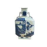 Chinese Blue White Porcelain Hexagonal Figural Graphic Art Vase ws5023S