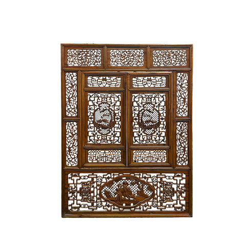 Chinese Cow Ox Cranes Motifs Wood Wall Panel Window Screen ws5024S