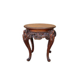 Vintage Carved Solid Wood Dragon Round Plant Stand Display Accent Table ws5034S