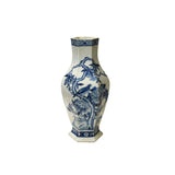 Vintage Chinese Blue White Hexagonal Flower Bird Porcelain Vase ws5038S