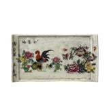 Vintage Finish Rooster Flower Graphic Rectangular Porcelain Plate Art ws5042S