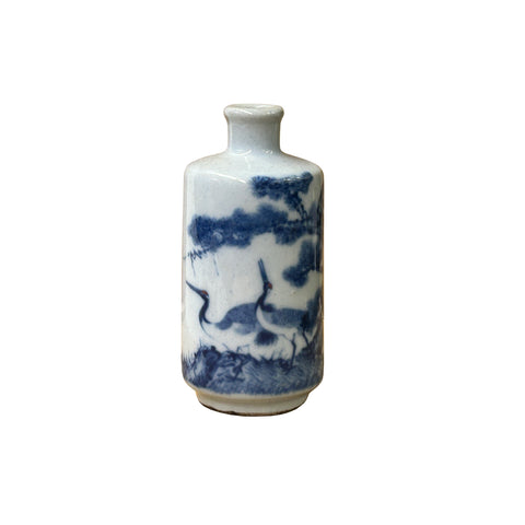 Small Blue White Handpaint Cranes Pine Scenery Graphic Porcelain Vase ws5045S