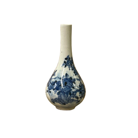 Vintage Tiny Small Blue White Pear Shape Blue White Graphic Vase ws5054S
