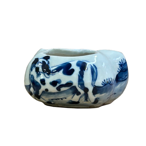 Tiny Small Blue White Oriental Abstract Graphic Porcelain Container ws5058S