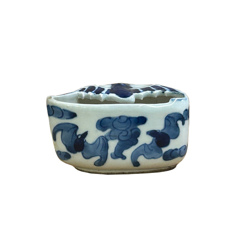 Tiny Small Blue White Oriental Bats Graphic Porcelain Container ws5059S