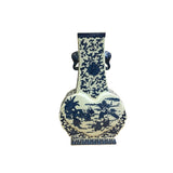 Oriental Blue White Heart Shape Flat Floral Elephant Ring Porcelain Vase ws5062S