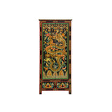 Oriental Tibetan Style Golden Dragon Graphic Tall Slim Storage Cabinet ws5063S