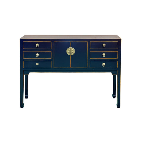 47" Black Wood Grain Pattern 6 Drawers Console Side Altar Table ws5064S