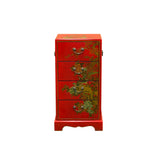 Oriental Bright Red Golden Flower Bird Graphic Drawers Chest ws5065S